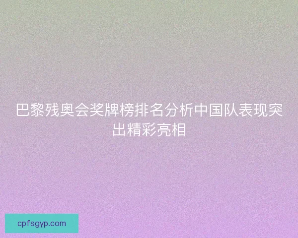 巴黎残奥会奖牌榜排名分析中国队表现突出精彩亮相