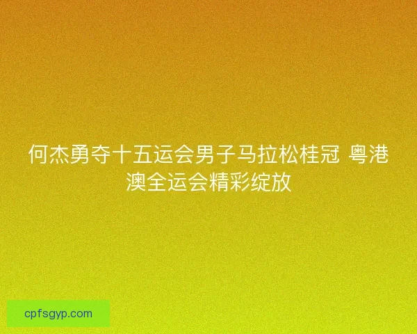 何杰勇夺十五运会男子马拉松桂冠 粤港澳全运会精彩绽放